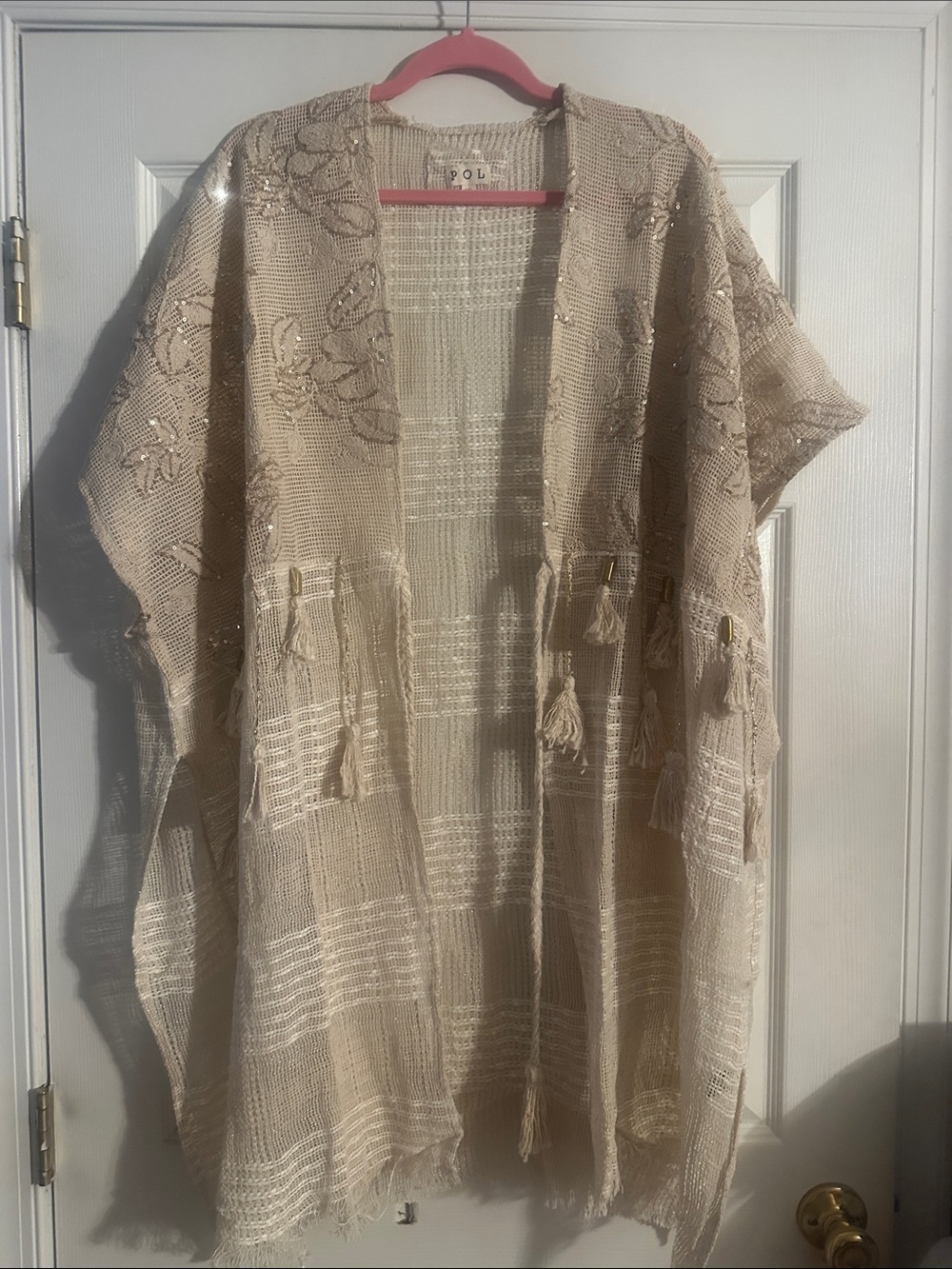 POL Beige Crochet Tassel Swim Coverup